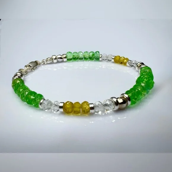 Songea Green Sapphire, Yellow Sapphire & White Topaz Bracelet – Sterling Silver - Picture 4 of 6